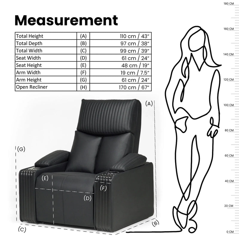 Hush Hiven Obsidian Power Home Theatre Recliner - Hush Hiven