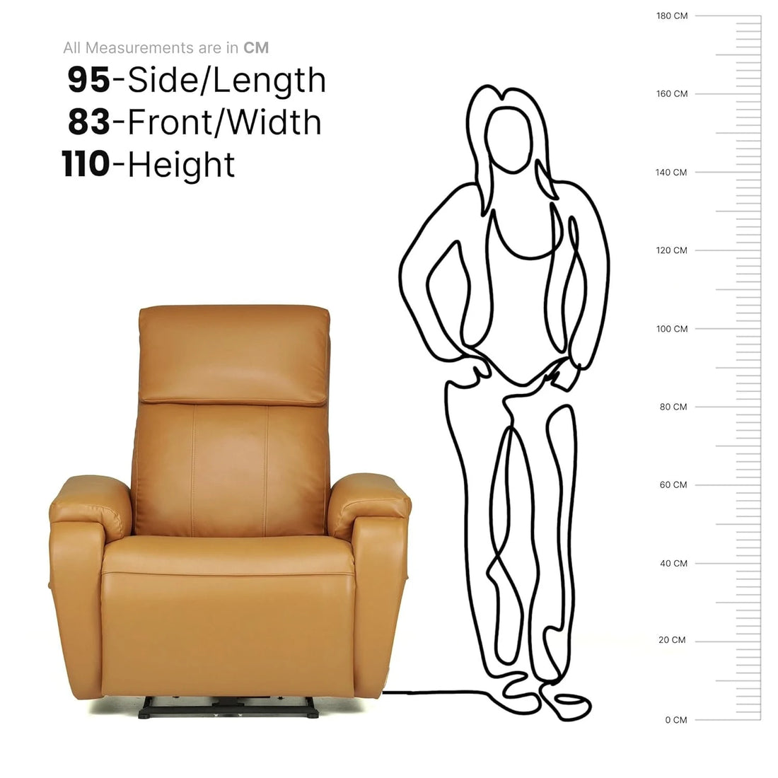 Hush Hiven Zeus Motorized Recliner Chair Living Room Leatherette Luxury Recliner size chart