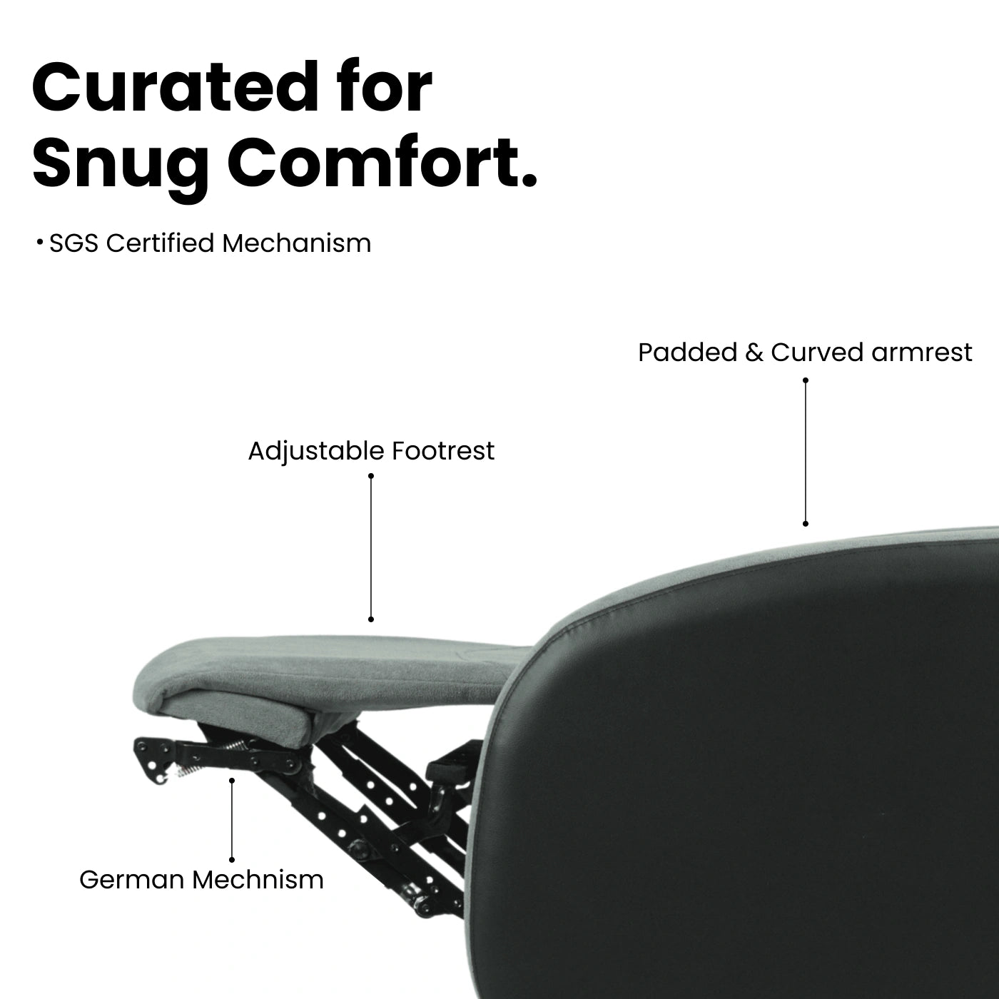 Hush Hiven Pebble Black Bear R3 Motorized Dual Leatherette &amp; Boucle Fabric Recliner with Pocket Spring - Hush Hiven