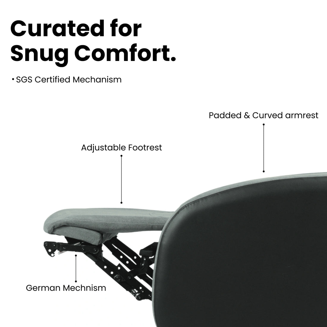 Hush Hiven Pebble Black Bear R3 Motorized Dual Leatherette &amp; Boucle Fabric Recliner with Pocket Spring - Hush Hiven