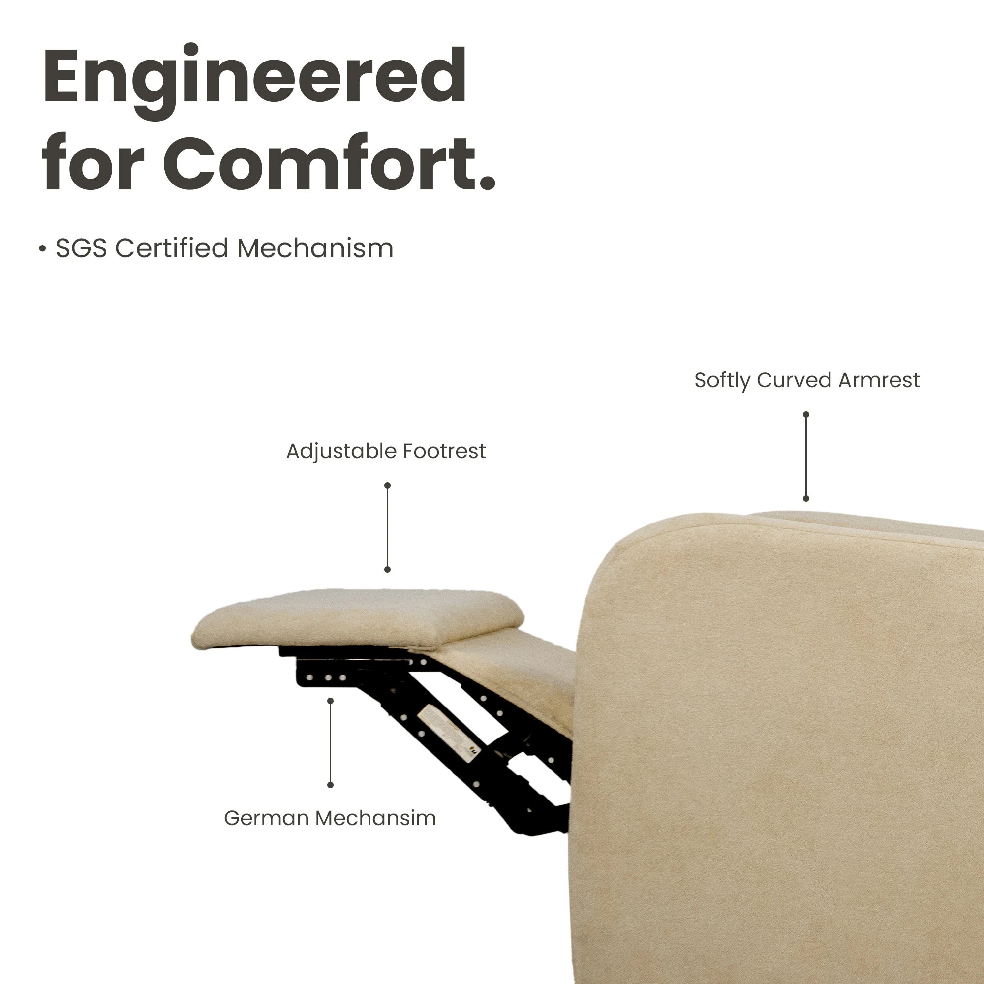 Hush Hiven Eva Caramel Boucle Recliner with Adjustable Headrest &amp; R1 Manual Mechanism - Hush Hiven