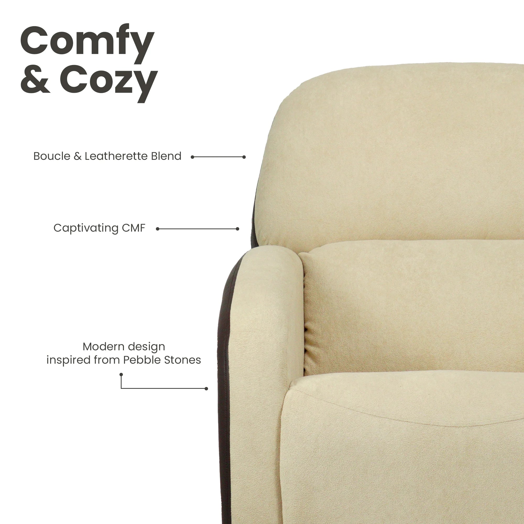 Hush Hiven Pebble Red Panda R3 Motorized Dual Leatherette &amp; Boucle Fabric Recliner with Pocket Spring - Hush Hiven