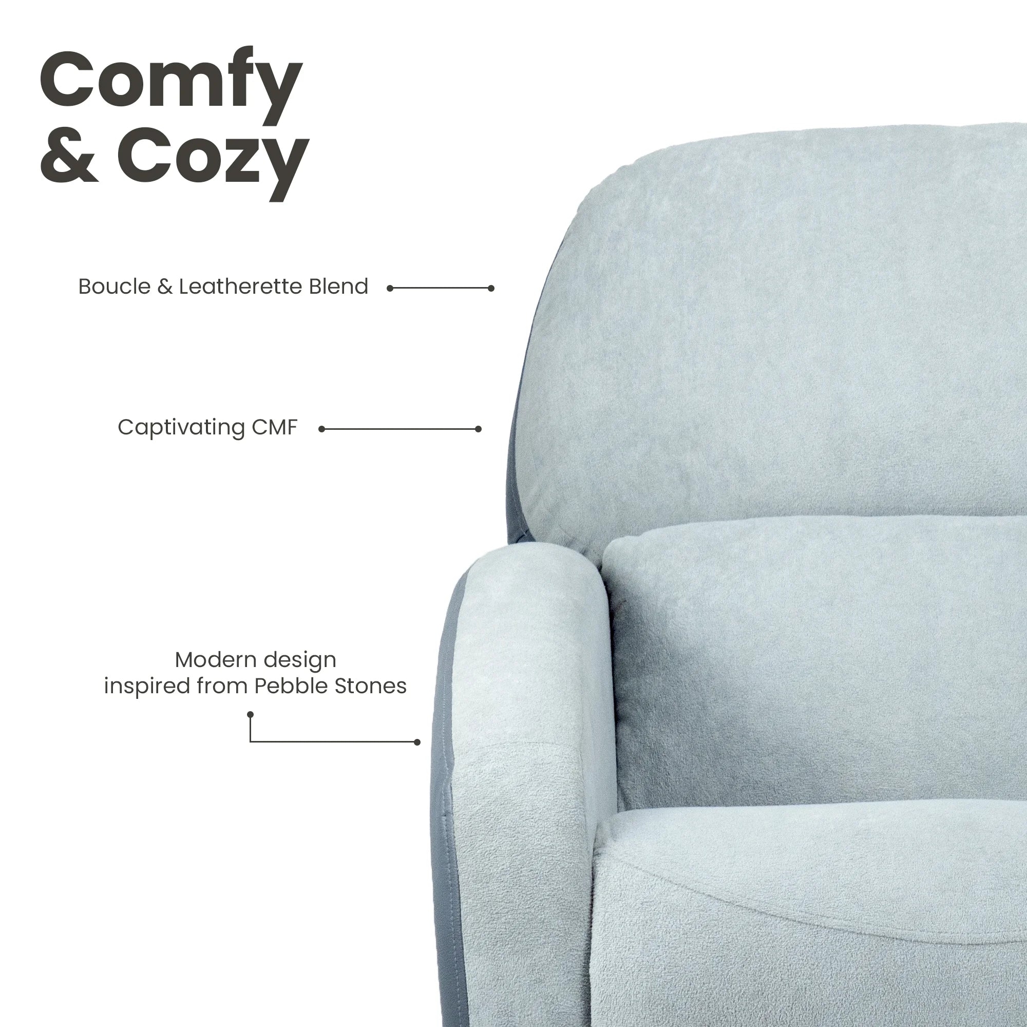 Hush Hiven Pebble Husky R3 Motorized Dual Leatherette &amp; Boucle Fabric Recliner with Pocket Spring - Hush Hiven