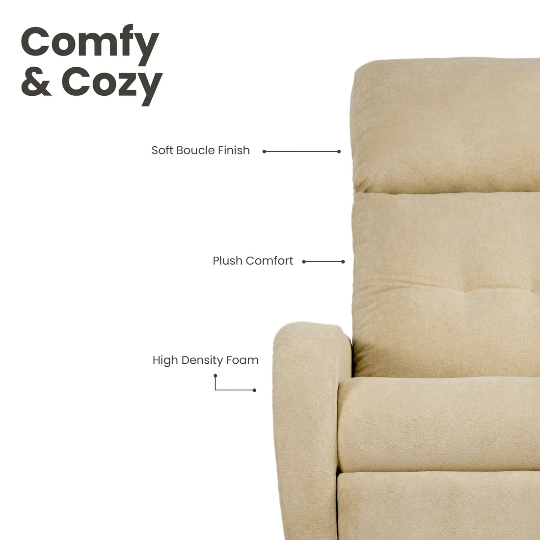 Hush Hiven Eva Caramel Boucle Recliner with Adjustable Headrest &amp; R1 Manual Mechanism - Hush Hiven