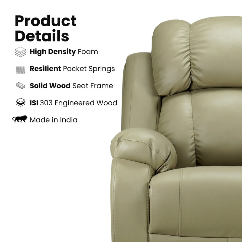 Hush Hiven Big B beige leatherette motorized recliner with high density foam, pocket springs and solid wood frame
