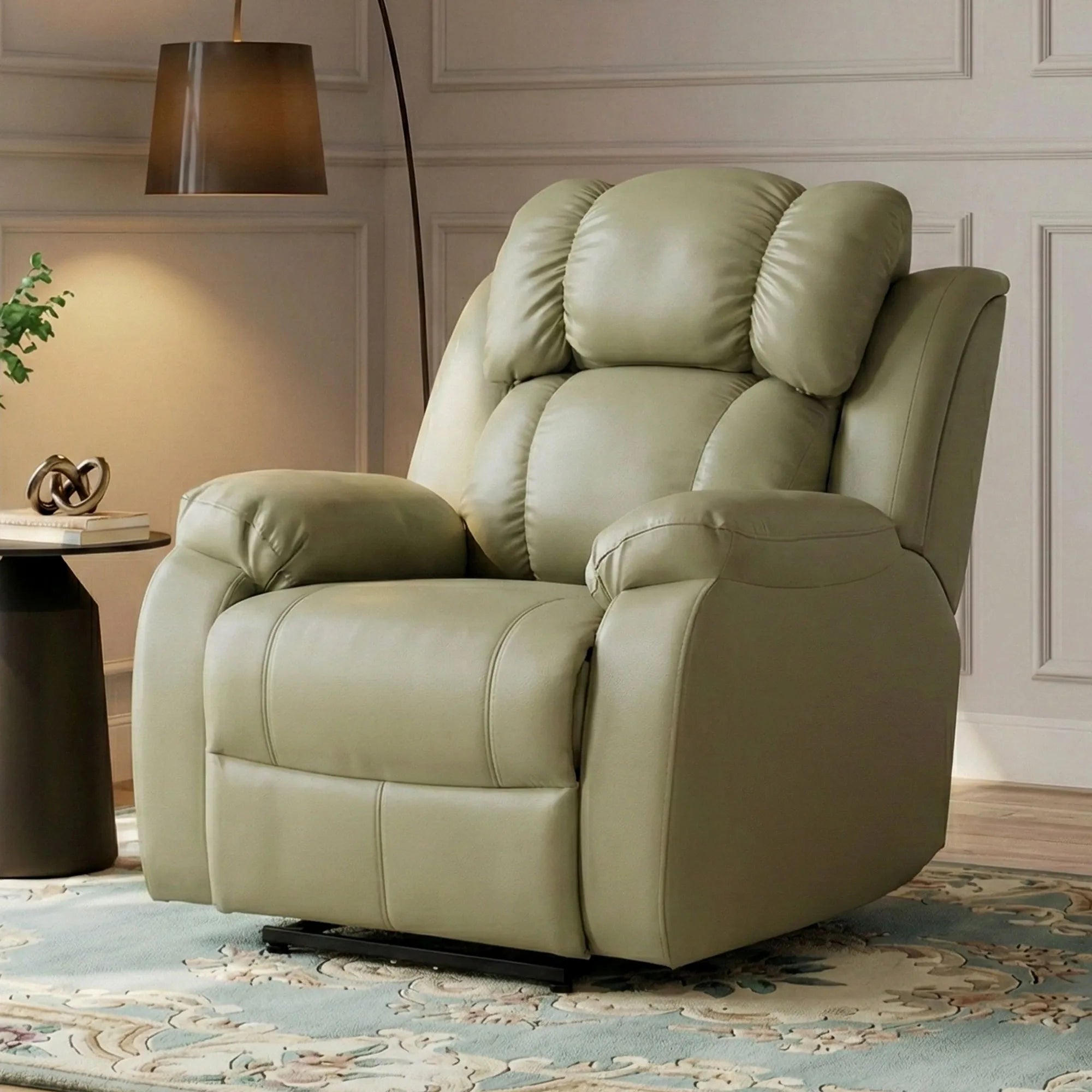 Hush Hiven Big B motorized recliner chair beige premium leatherette luxury single seater recliner in living room