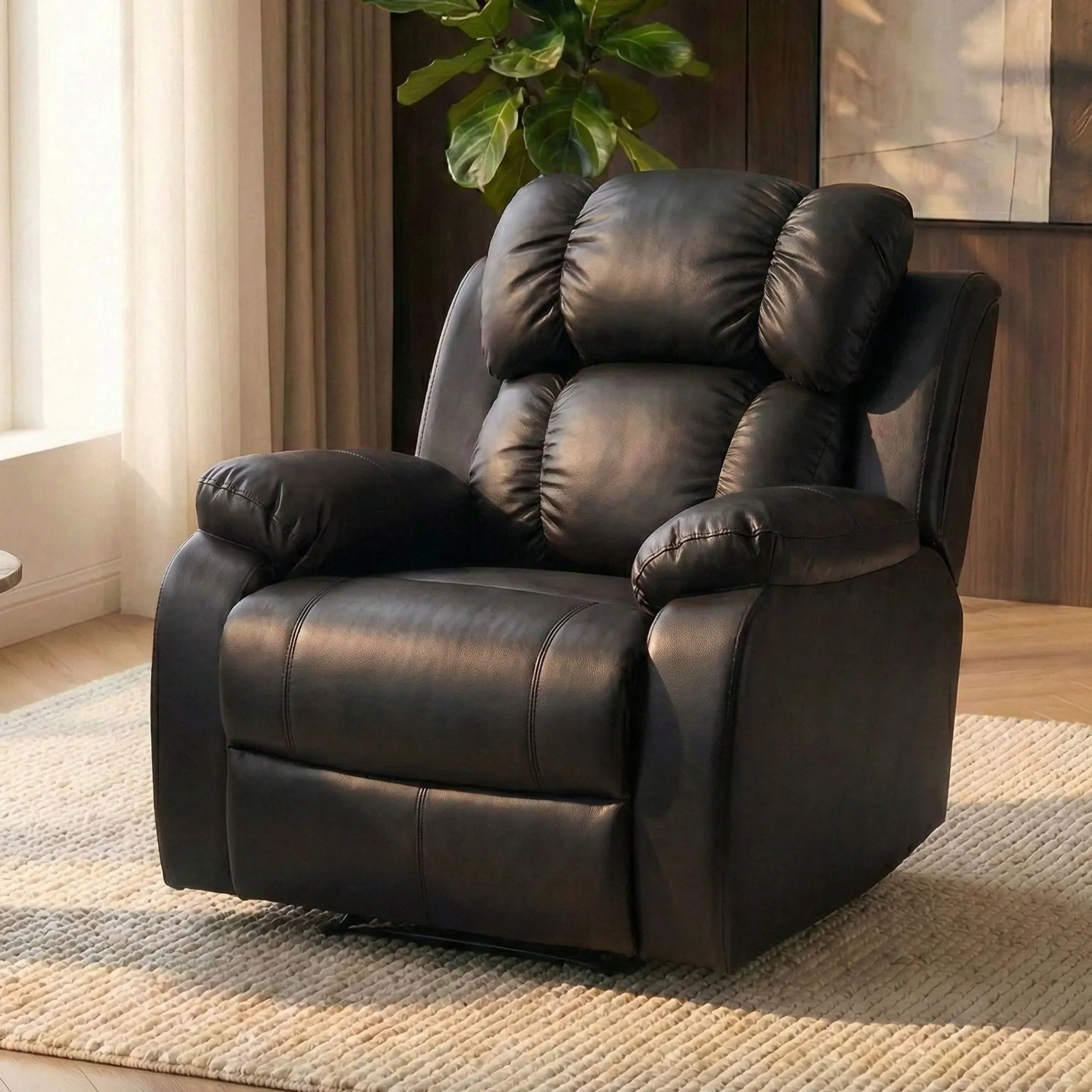 Hush Hiven Big B motorized recliner chair black premium leatherette single seater luxury recliner in living room