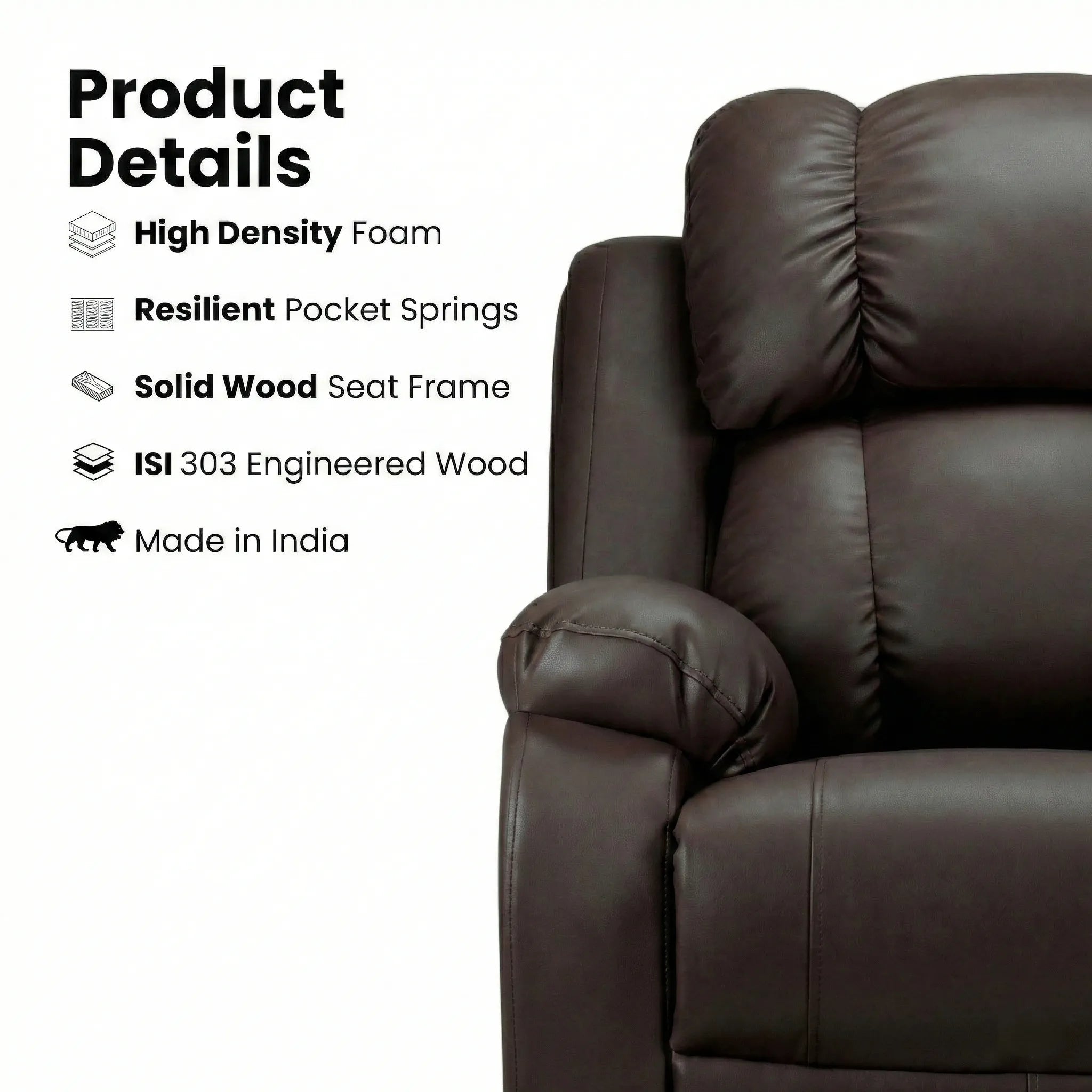 Hush Hiven Big B brown leatherette motorized recliner with high density foam, pocket springs and solid wood frame