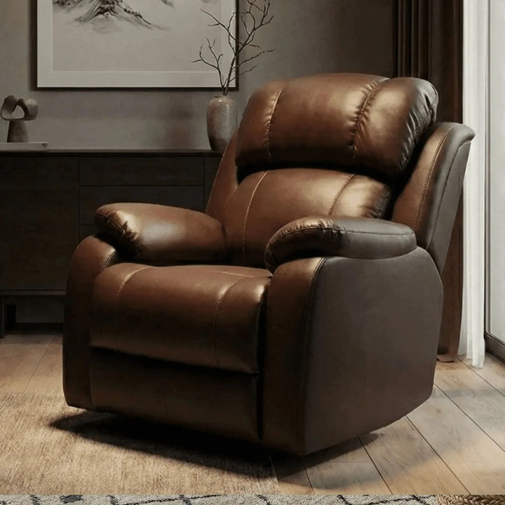 Hush Hiven Big B motorized recliner chair brown premium leatherette single seater luxury recliner in modern living room