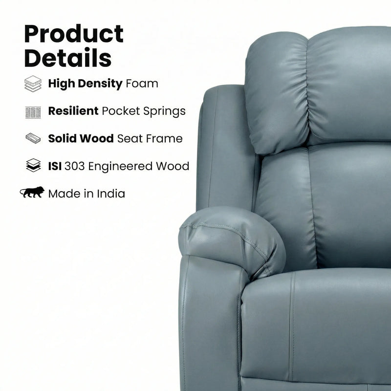 Hush Hiven Big B grey leatherette motorized recliner with high density foam, pocket springs and solid wood frame