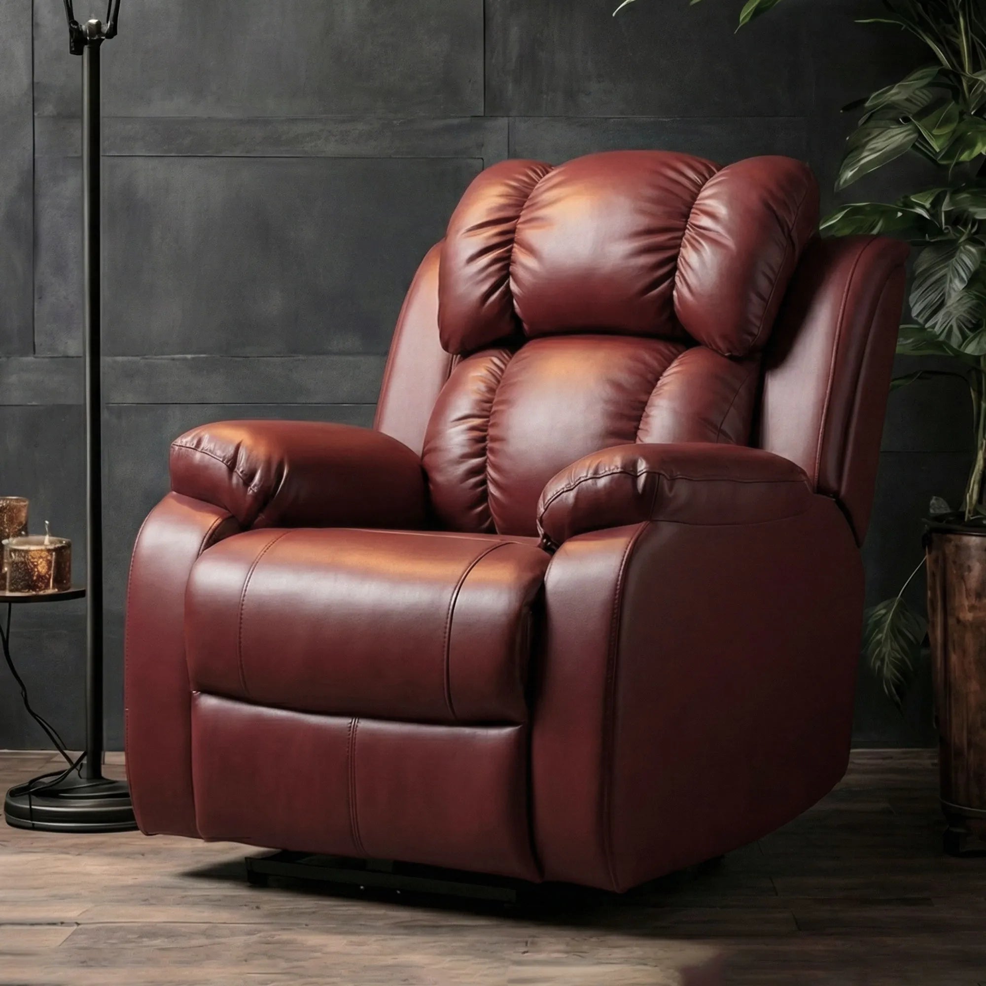Hush Hiven Big B premium maroon leatherette motorized recliner chair single seater luxury living room recliner