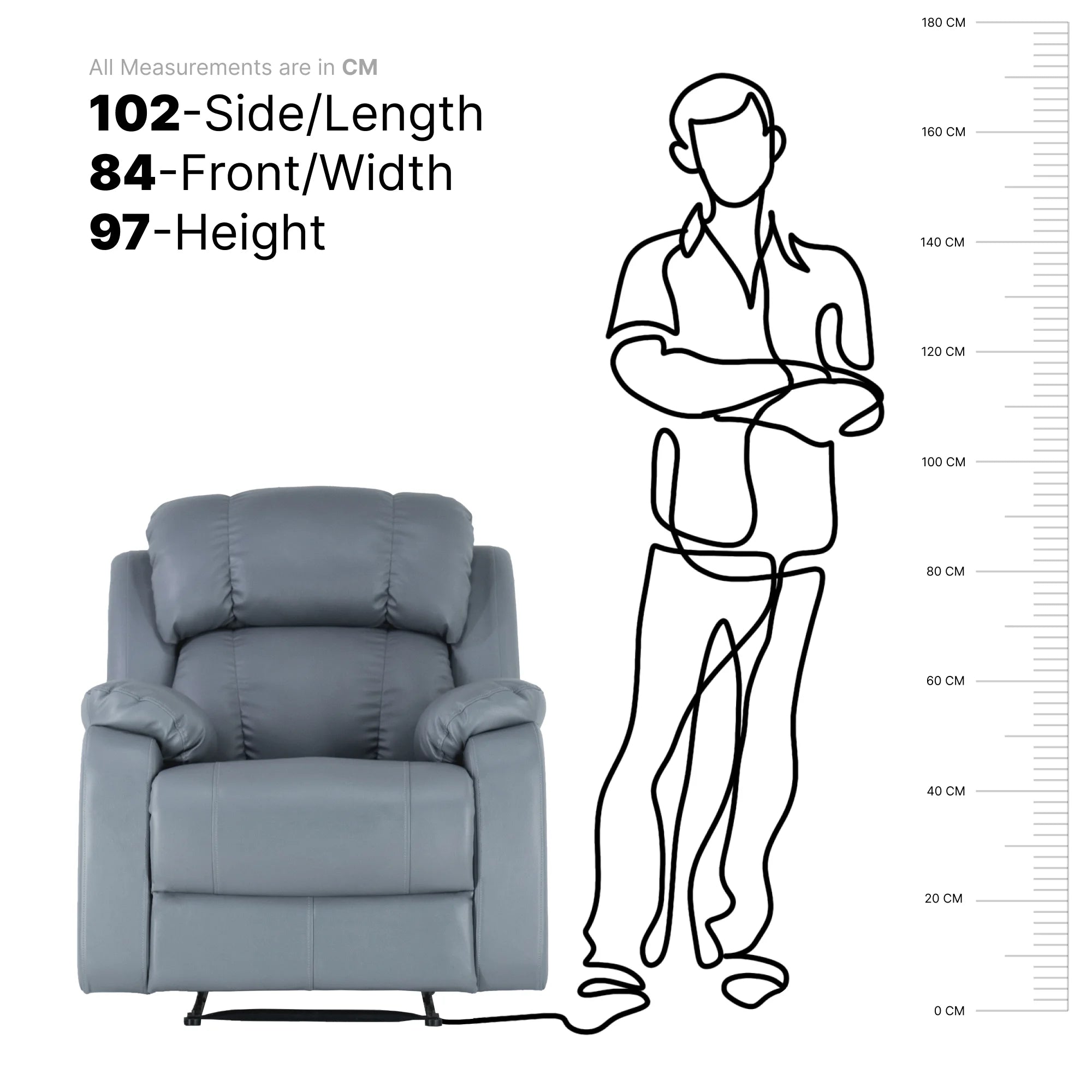 Hush Hiven Big B Single Seater Motorized Recliner Chair size chart