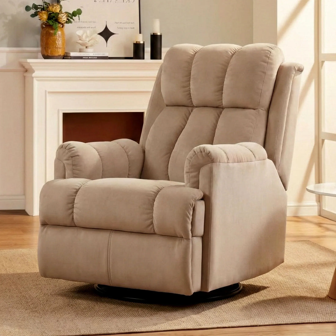 Hush Hiven Donna beige smooth velvet motorized recliner chair luxury single seater recliner in elegant living room