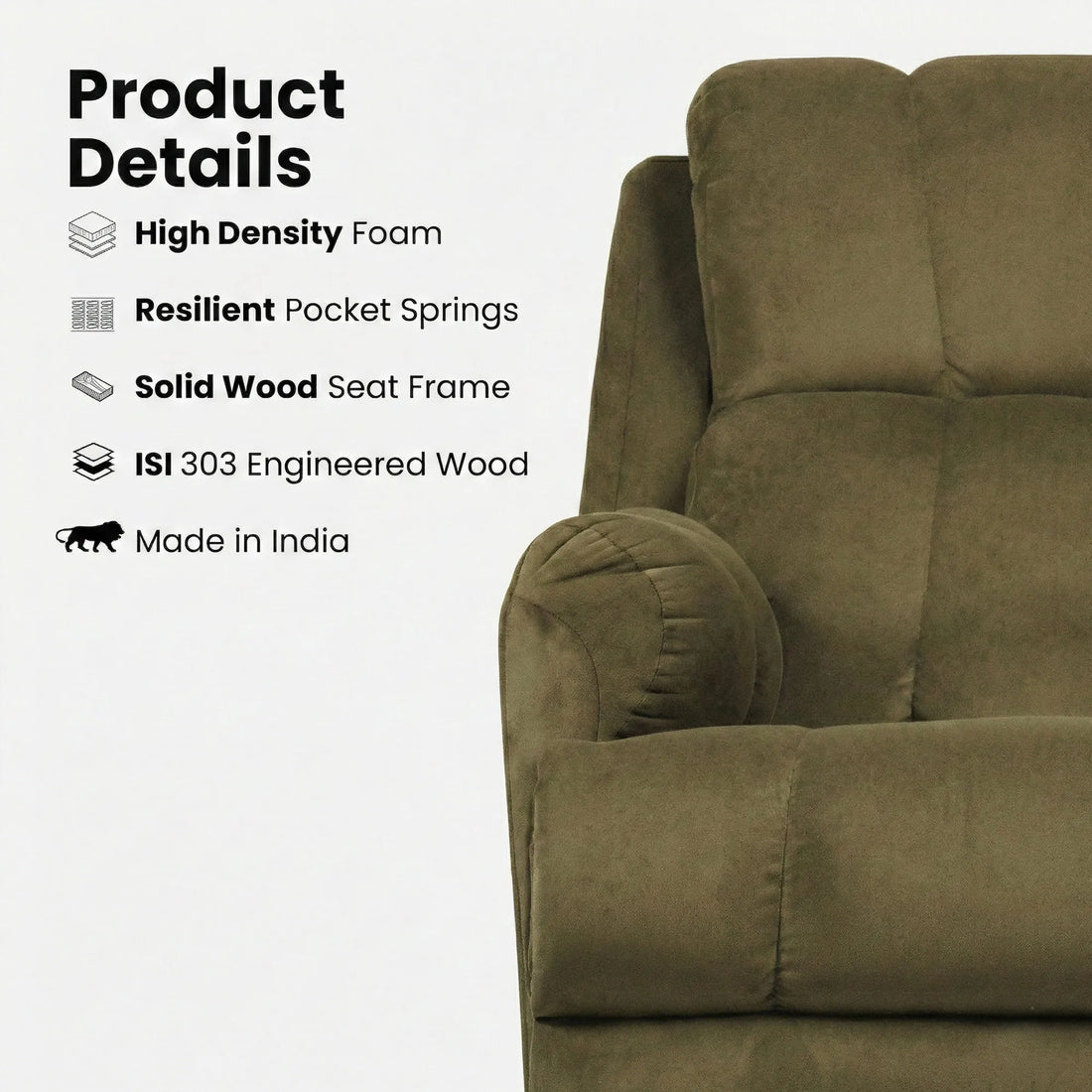 Hush Hiven Donna brown smooth velvet motorized recliner chair with high density foam, pocket springs and solid wood frame