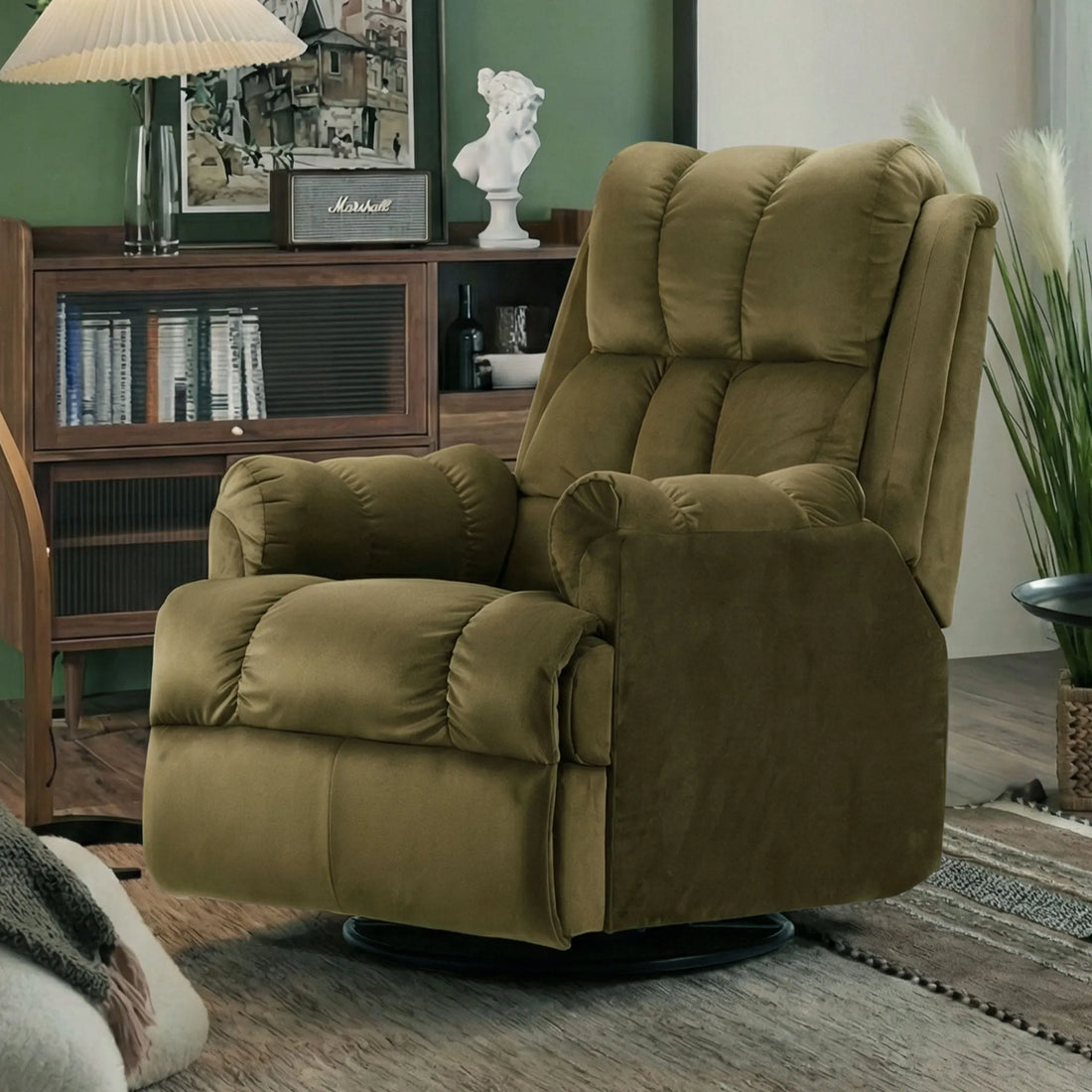 Hush Hiven Donna olive brown smooth velvet motorized recliner chair luxury single seater recliner in modern interior