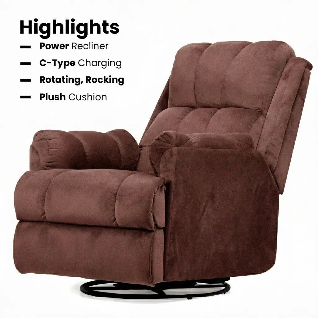 Hush Hiven Donna motorized recliner chair pink smooth velvet with power recline, C-type charger and plush cushion