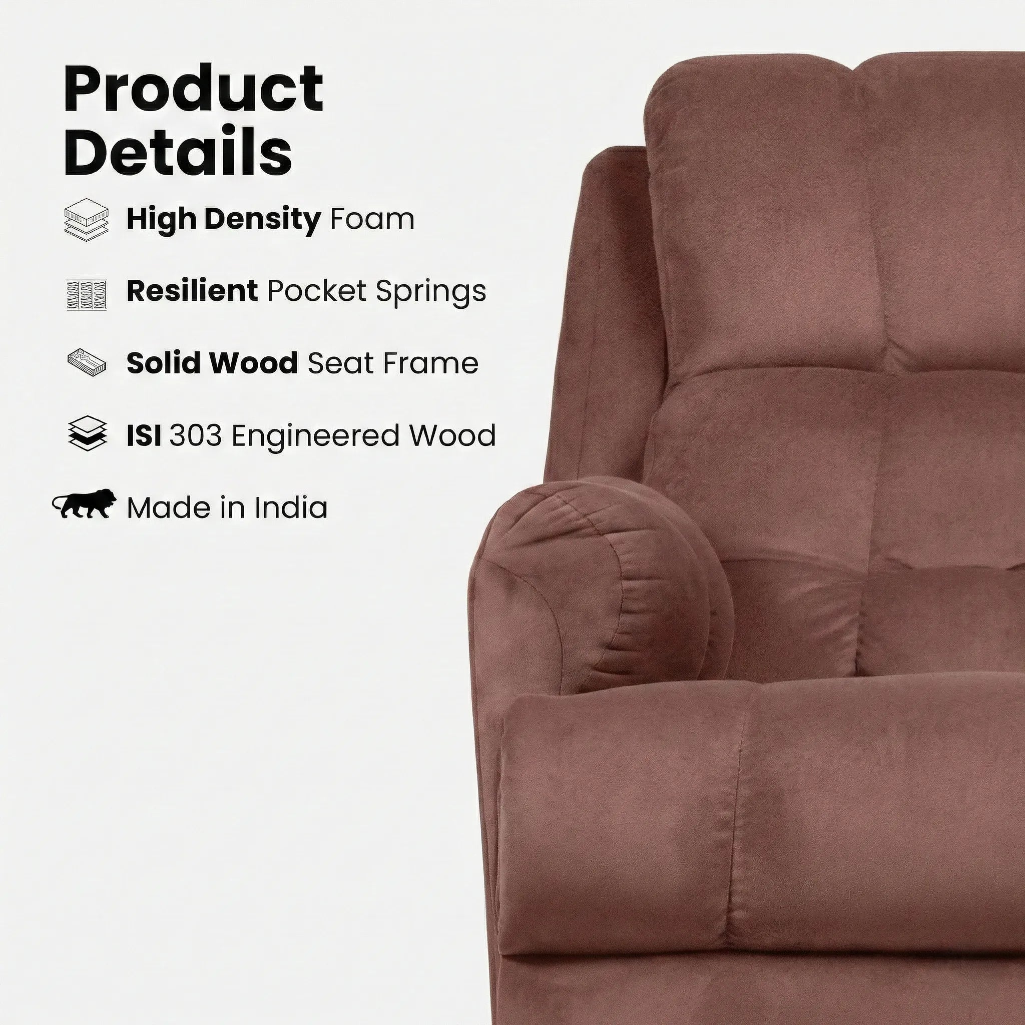 Hush Hiven Donna pink smooth velvet motorized recliner chair with high density foam, pocket springs and solid wood frame