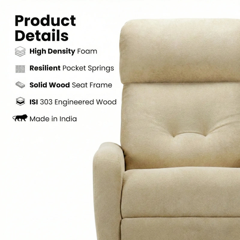 Hush Hiven EVA manual recliner chair beige color with high-density foam pocket springs and solid wood frame made in India