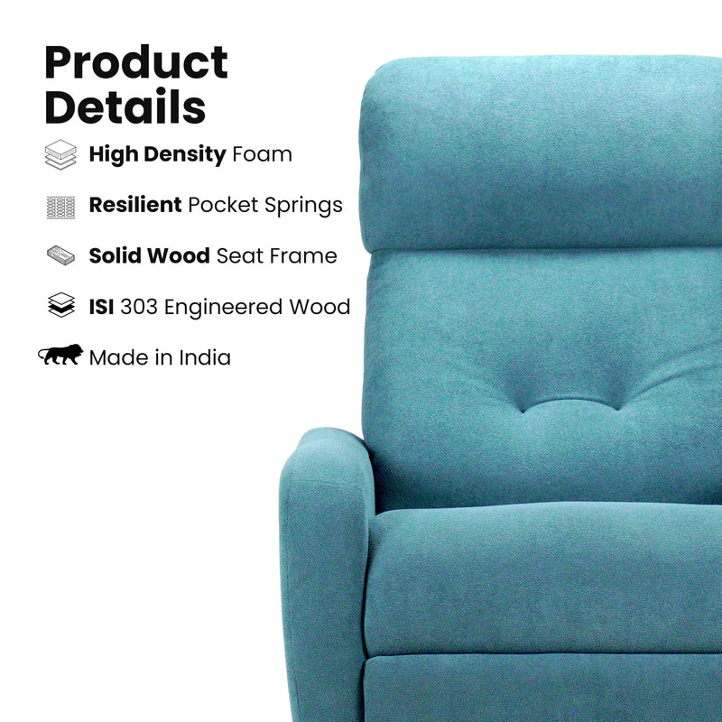 Hush Hiven EVA manual recliner chair blue color with high-density foam pocket springs and solid wood frame made in India