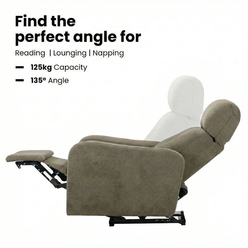 Hush Hiven EVA manual recliner chair brown showing 135 degree reclining angle with footrest for reading lounging and rest