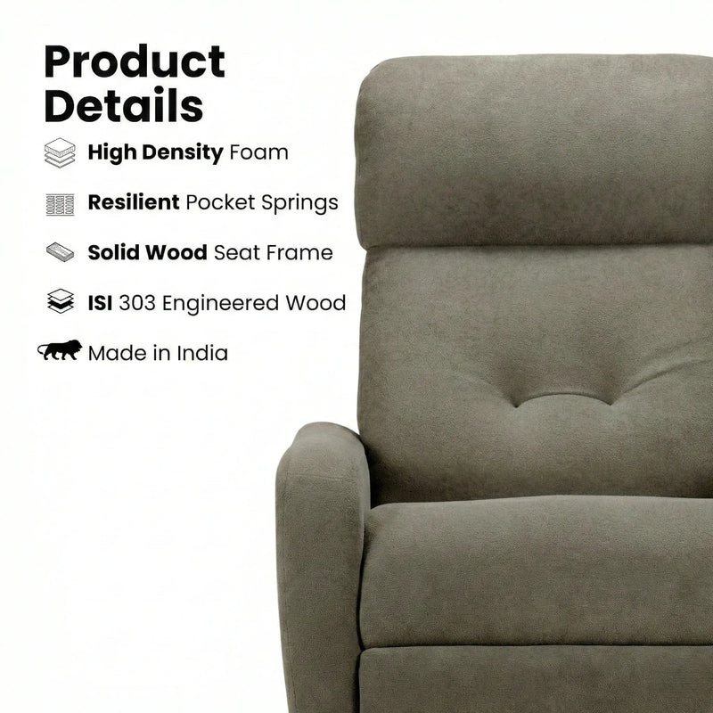 Hush Hiven EVA manual recliner chair brown color with high-density foam pocket springs and solid wood frame made in India