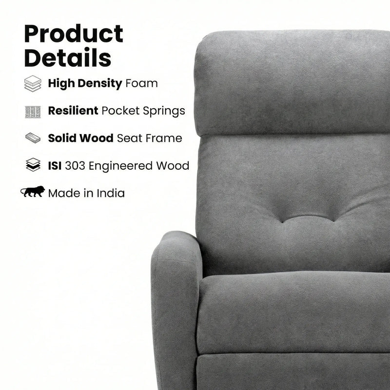Hush Hiven EVA manual recliner chair dark grey color with high-density foam pocket springs and solid wood frame made in India