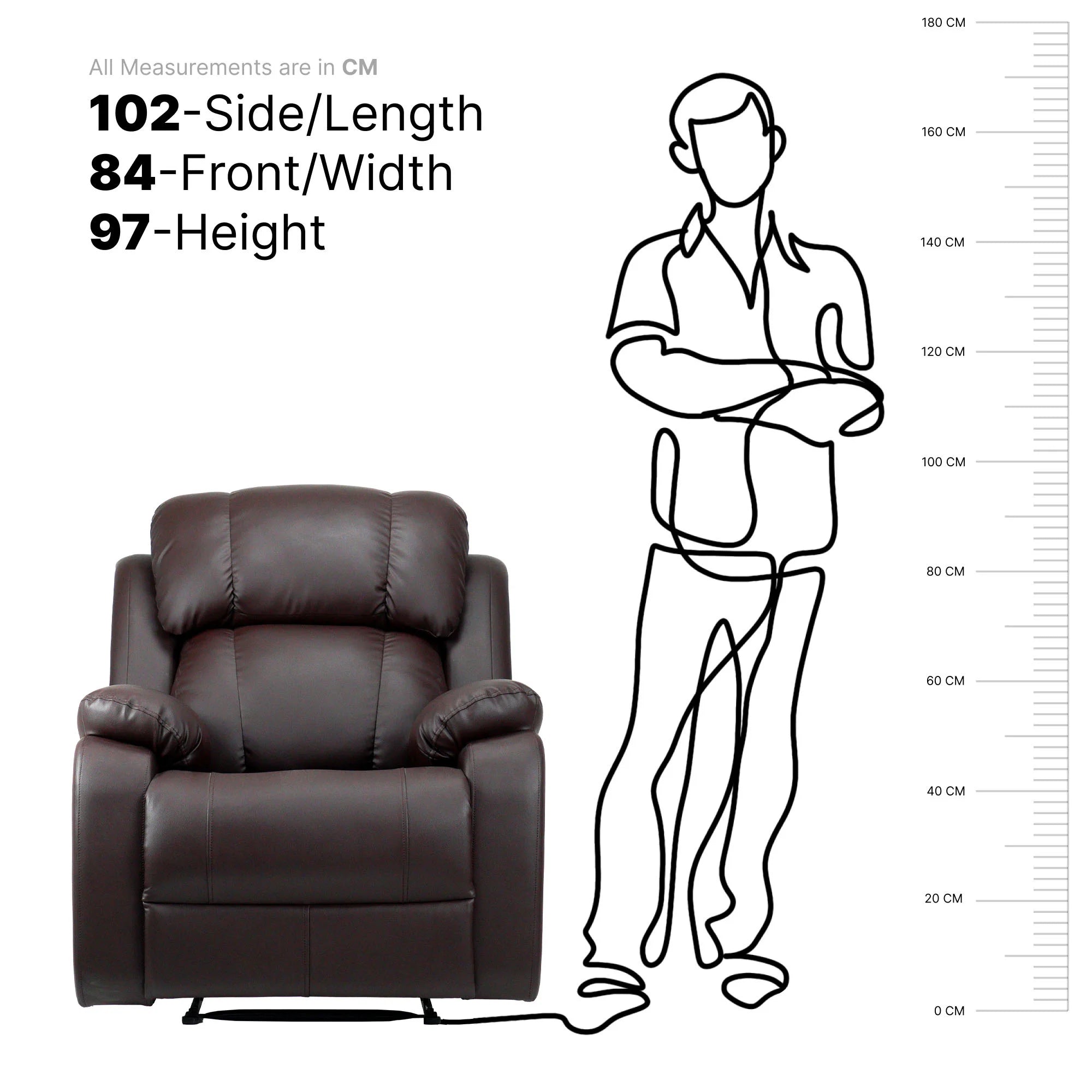 Hush Hiven Big B Single Seater Motorized Recliner Chair size chart