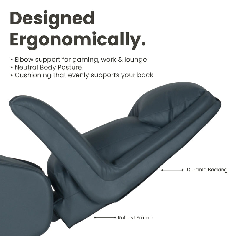 Harvey dark blue recliner electric chair in reclined position showing ergonomic design and durable frame