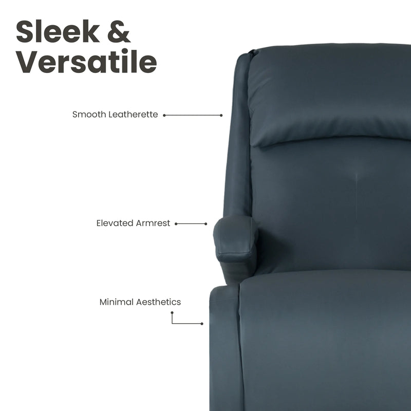 Harvey dark blue recliner chair office featuring smooth leatherette upholstery and minimal premium aesthetics