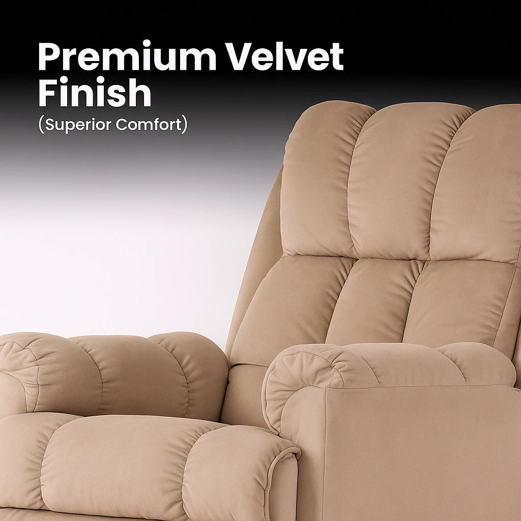 Black Hush Hiven Donna Velvet Single Seater Motorized Recliner Fabric details