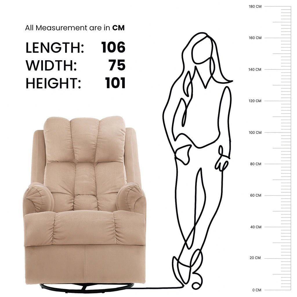 Black Hush Hiven Donna Velvet Single Seater Motorized Recliner Chair size chart