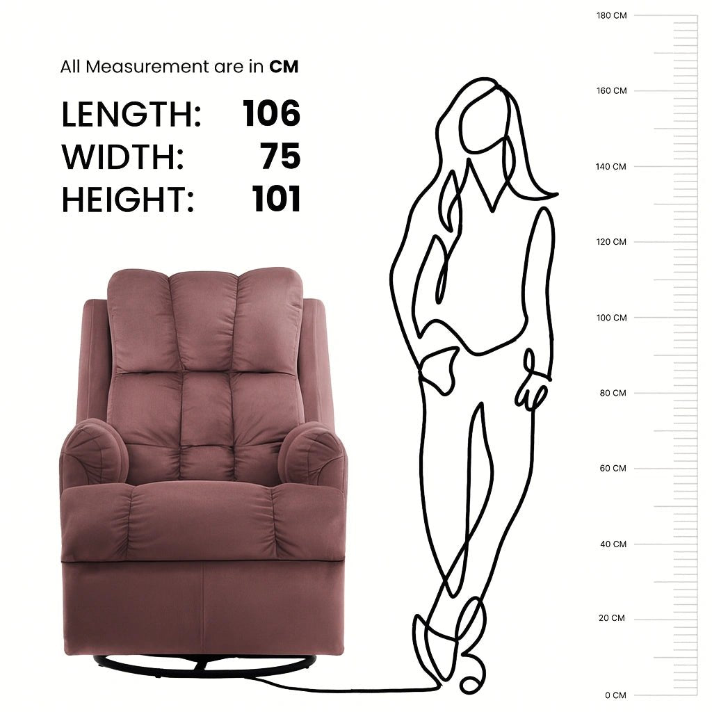 Black Hush Hiven Donna Velvet Single Seater Motorized Recliner Chair size chart