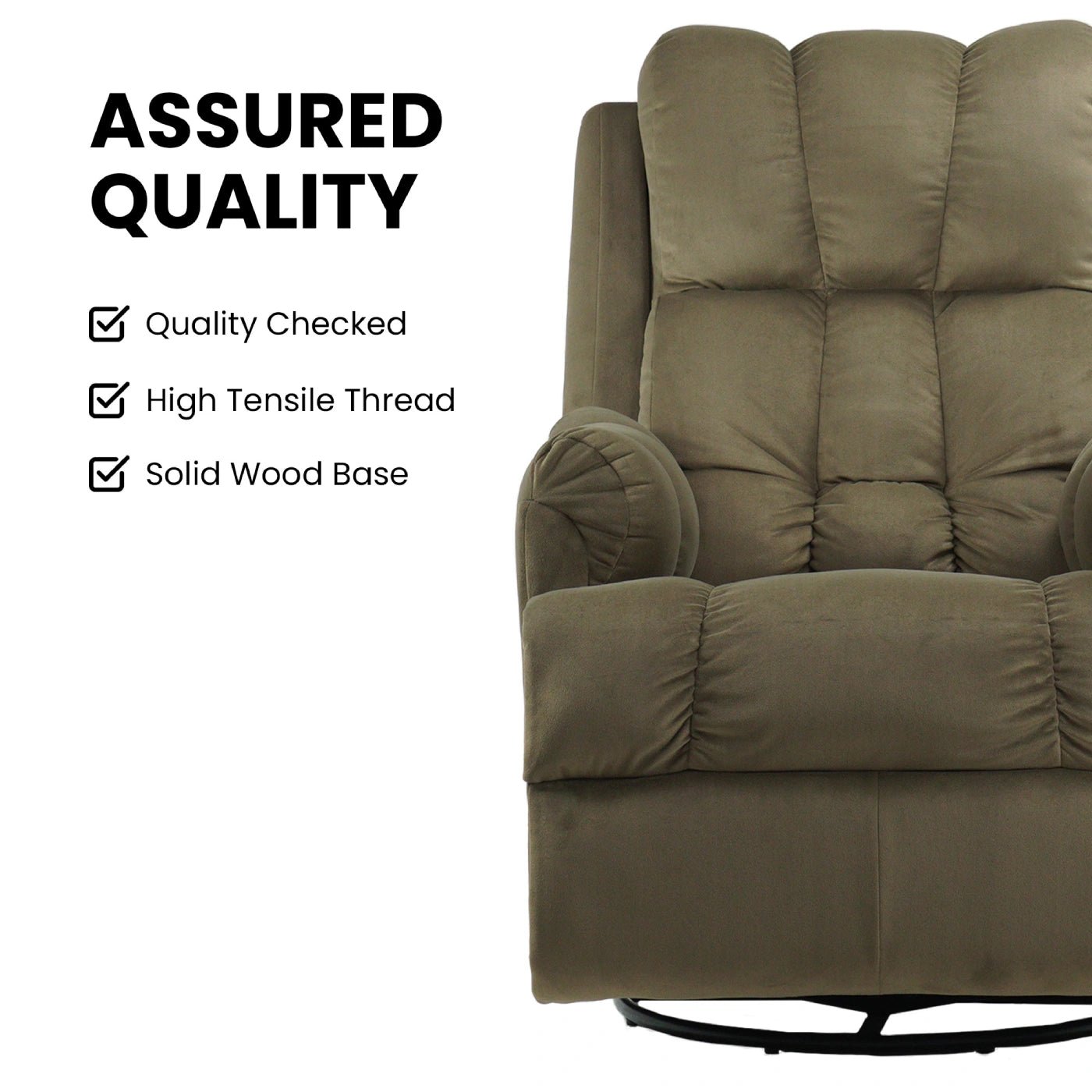 Black Hush Hiven Donna Velvet Single Seater Motorized Recliner chair Quality details