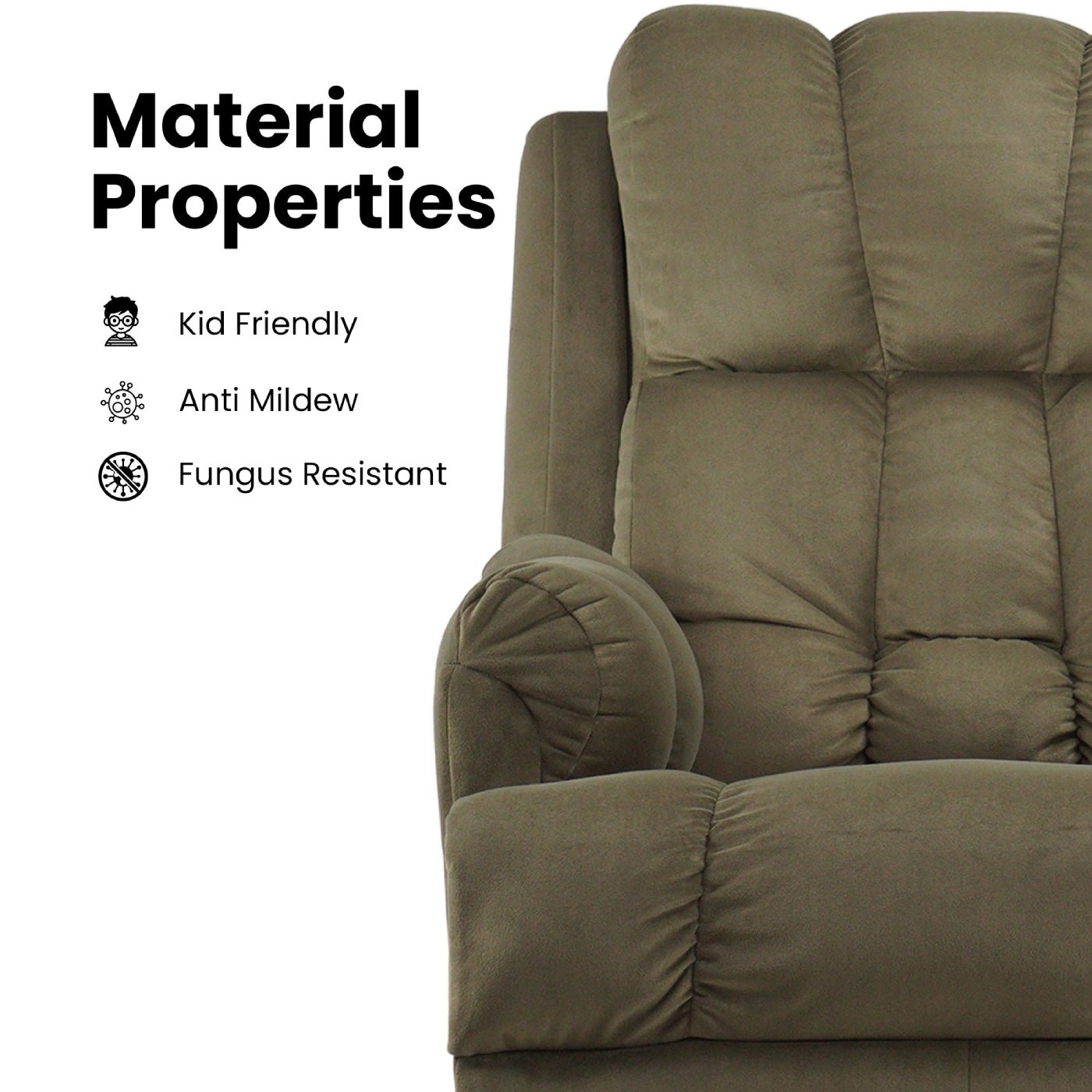 Black Hush Hiven Donna Velvet Single Seater Motorized Recliner chair material properties