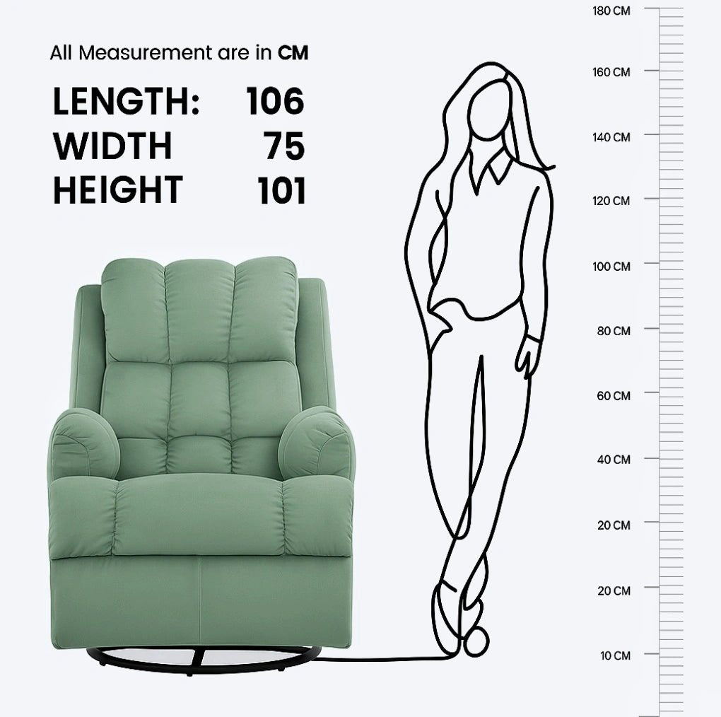 Black Hush Hiven Donna Velvet Single Seater Motorized Recliner Chair size chart