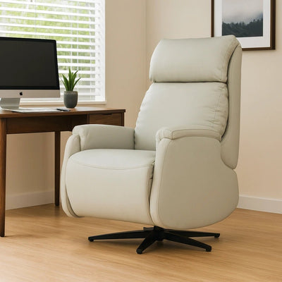 Hush Hiven Logan light grey recliner chair office setup with motorized electric recliner comfort