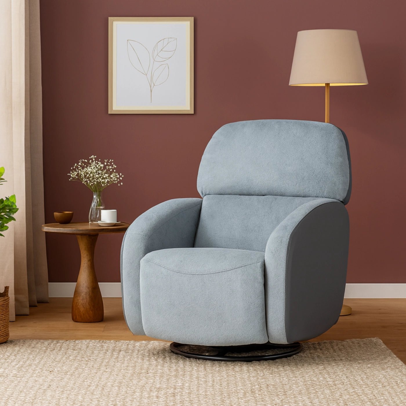 Hush Hiven Pebble Single Seater Motorized Recliner Chair – Dual Tone Boucle & Leatherette Luxury Recliner - Hush Hiven