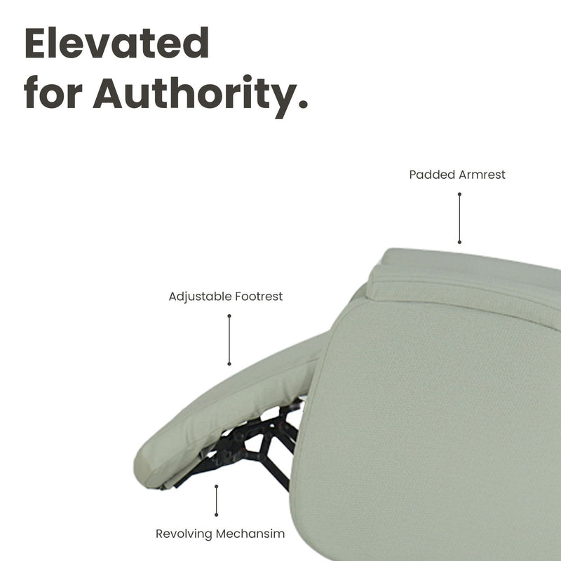 Logan light grey motorized recliner showing smooth reclining positions up to 160 degrees