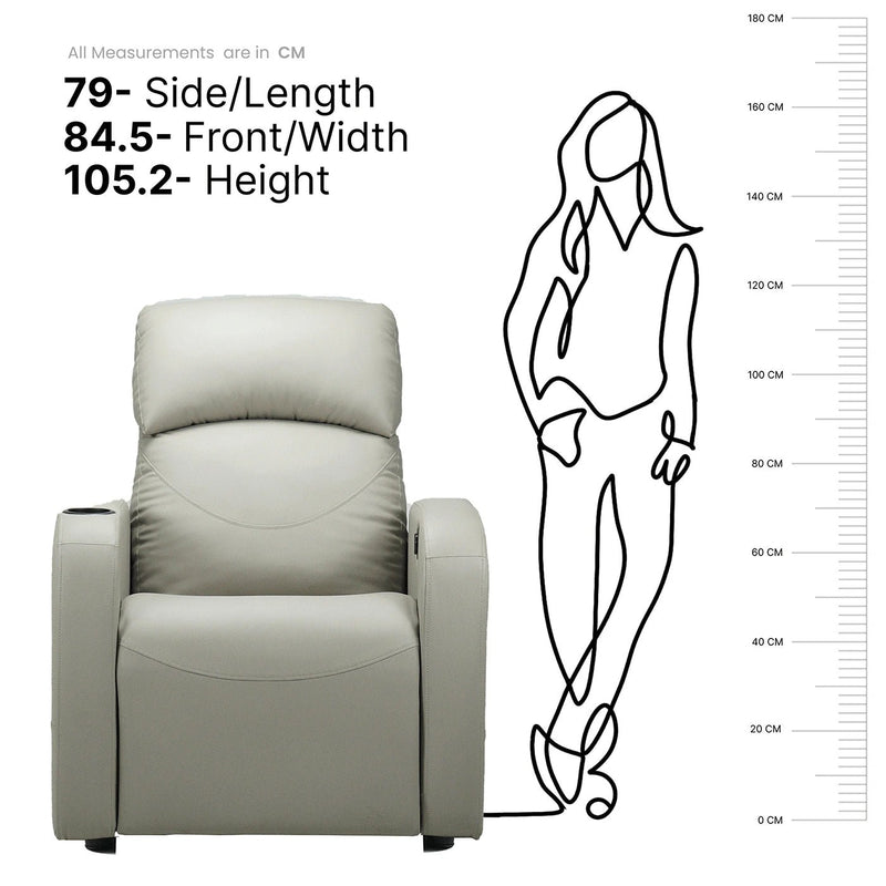 Recliner chair size guide showing recliner dimensions suitable for home theatre recliner India setups