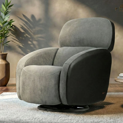 Hush Hiven Pebble motorized recliner chair black dual tone boucle and leatherette single seater swivel base