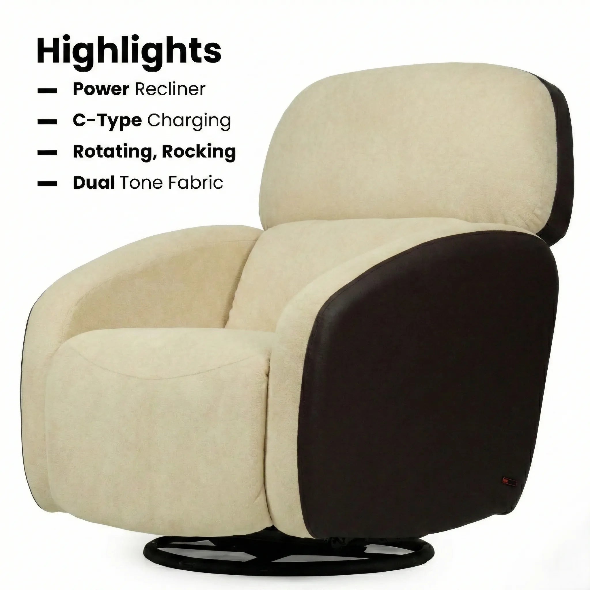 Hush Hiven Pebble motorized recliner chair brown dual tone boucle and leatherette with rotating rocking and C type charging