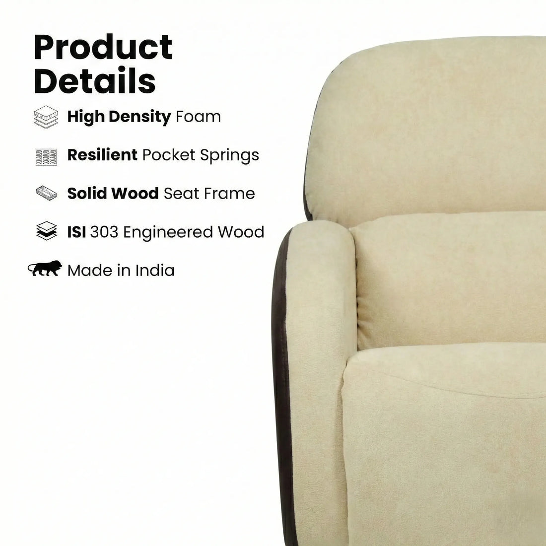 Hush Hiven Pebble motorized recliner chair brown dual tone with high density foam pocket springs solid wood frame