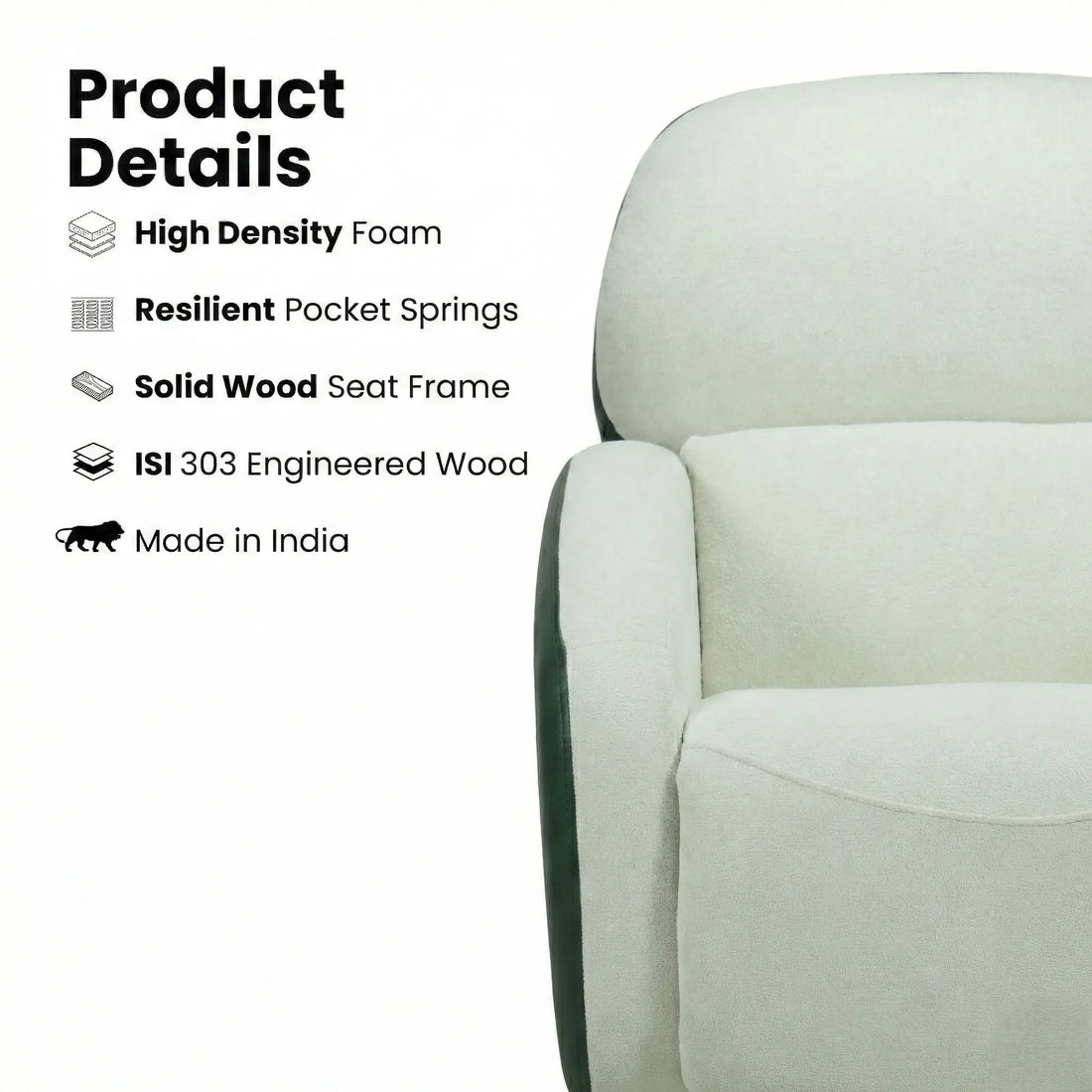 Hush Hiven Pebble motorized recliner chair green dual tone with high density foam pocket springs solid wood frame