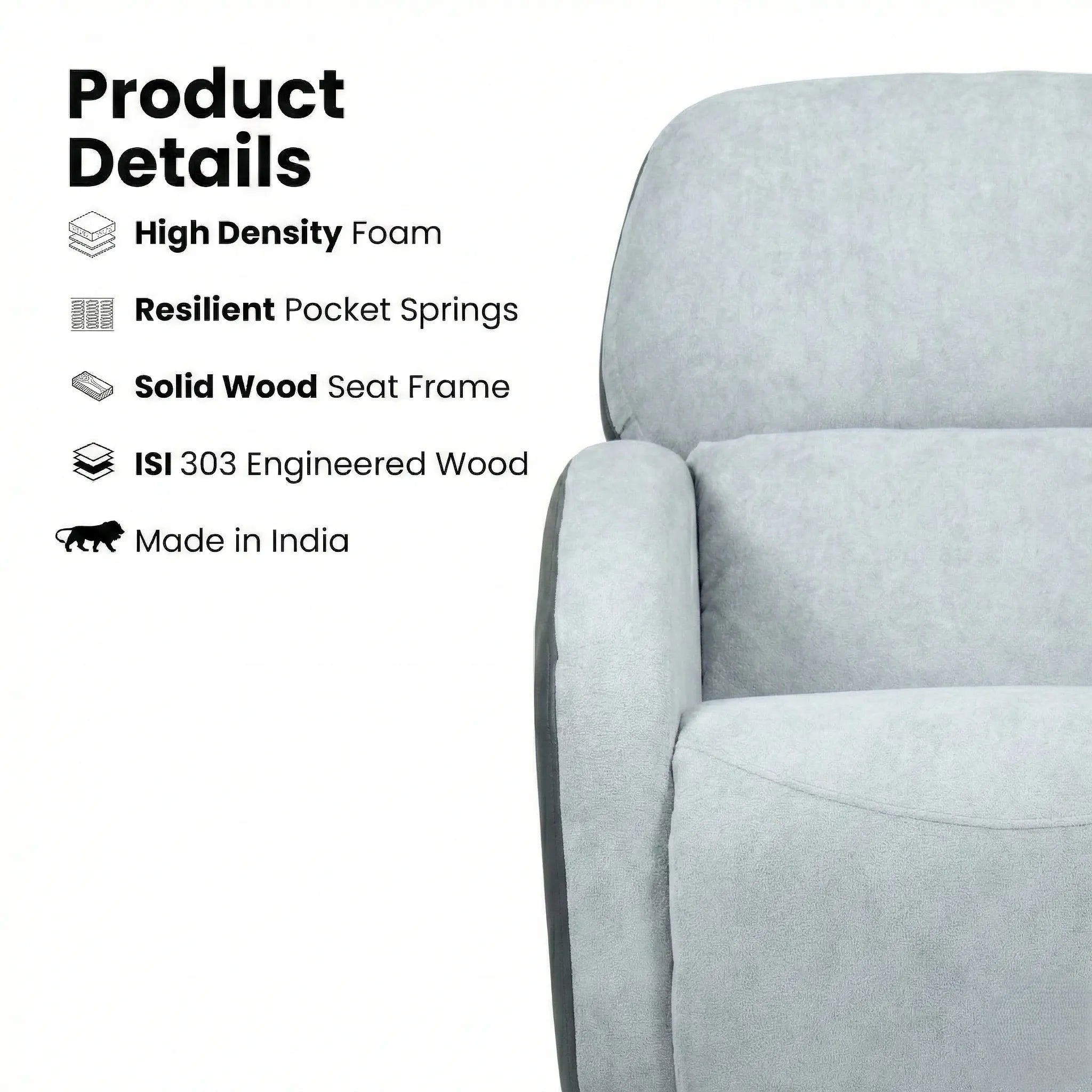 Hush Hiven Pebble motorized recliner chair grey dual tone with high density foam pocket springs solid wood frame