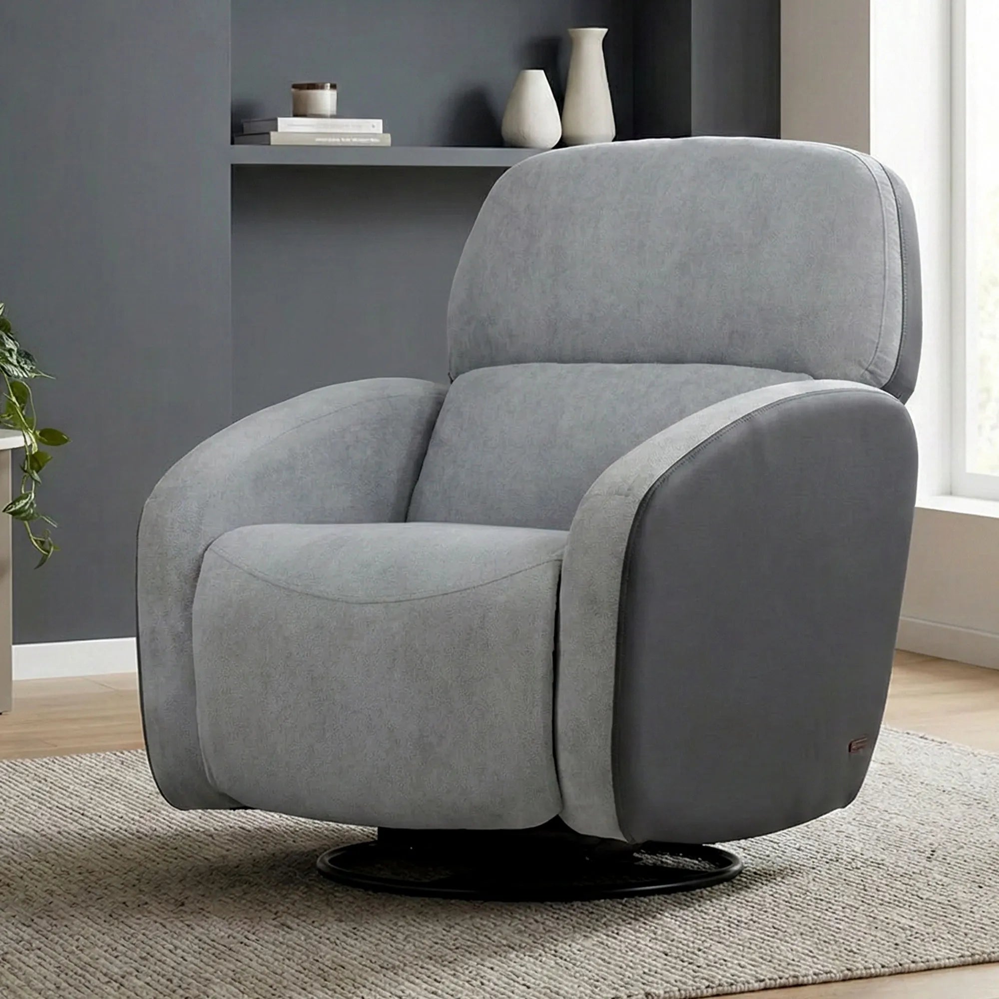 Hush Hiven Pebble motorized recliner chair grey dual tone boucle and leatherette single seater recliner