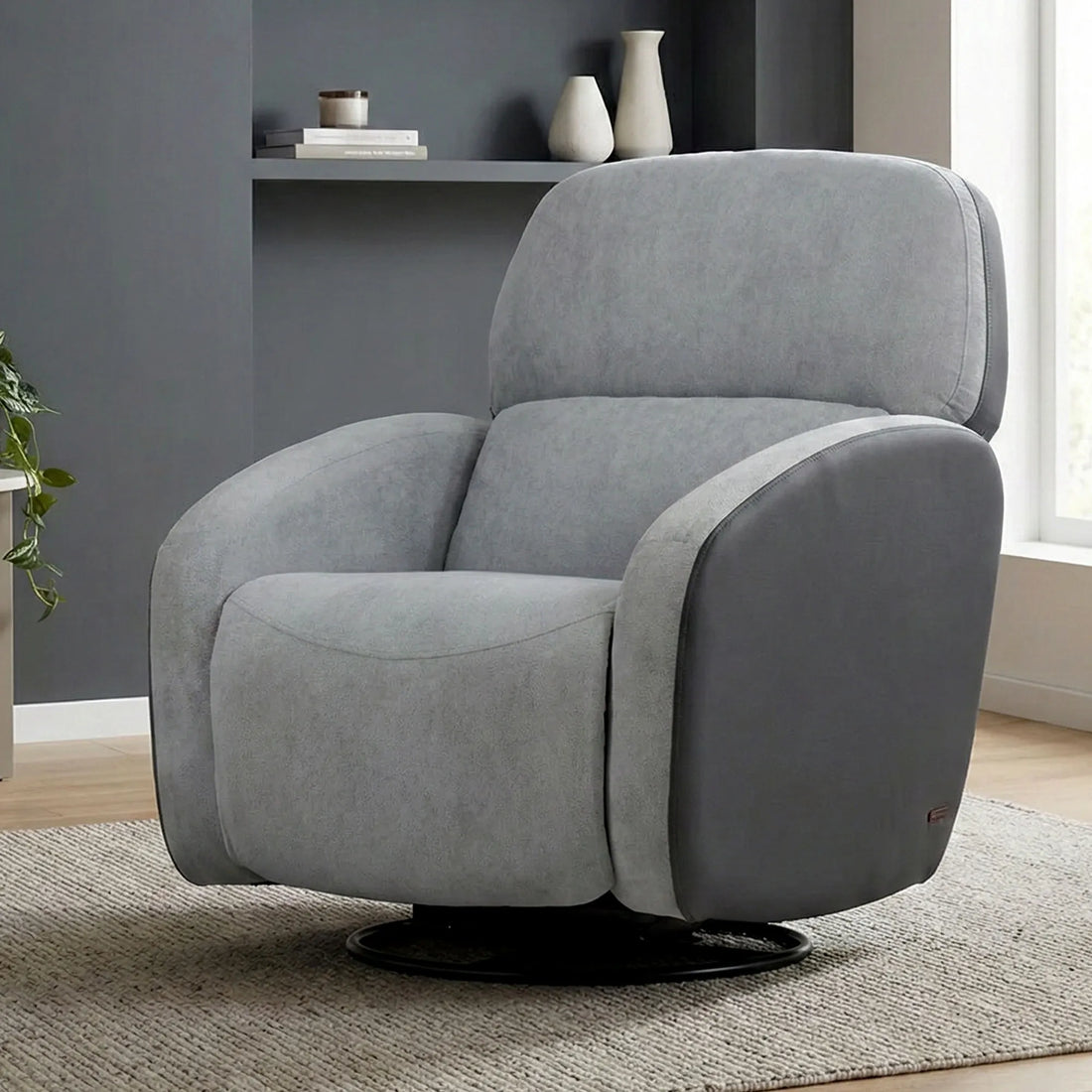 Hush Hiven Pebble motorized recliner chair grey dual tone boucle and leatherette single seater recliner