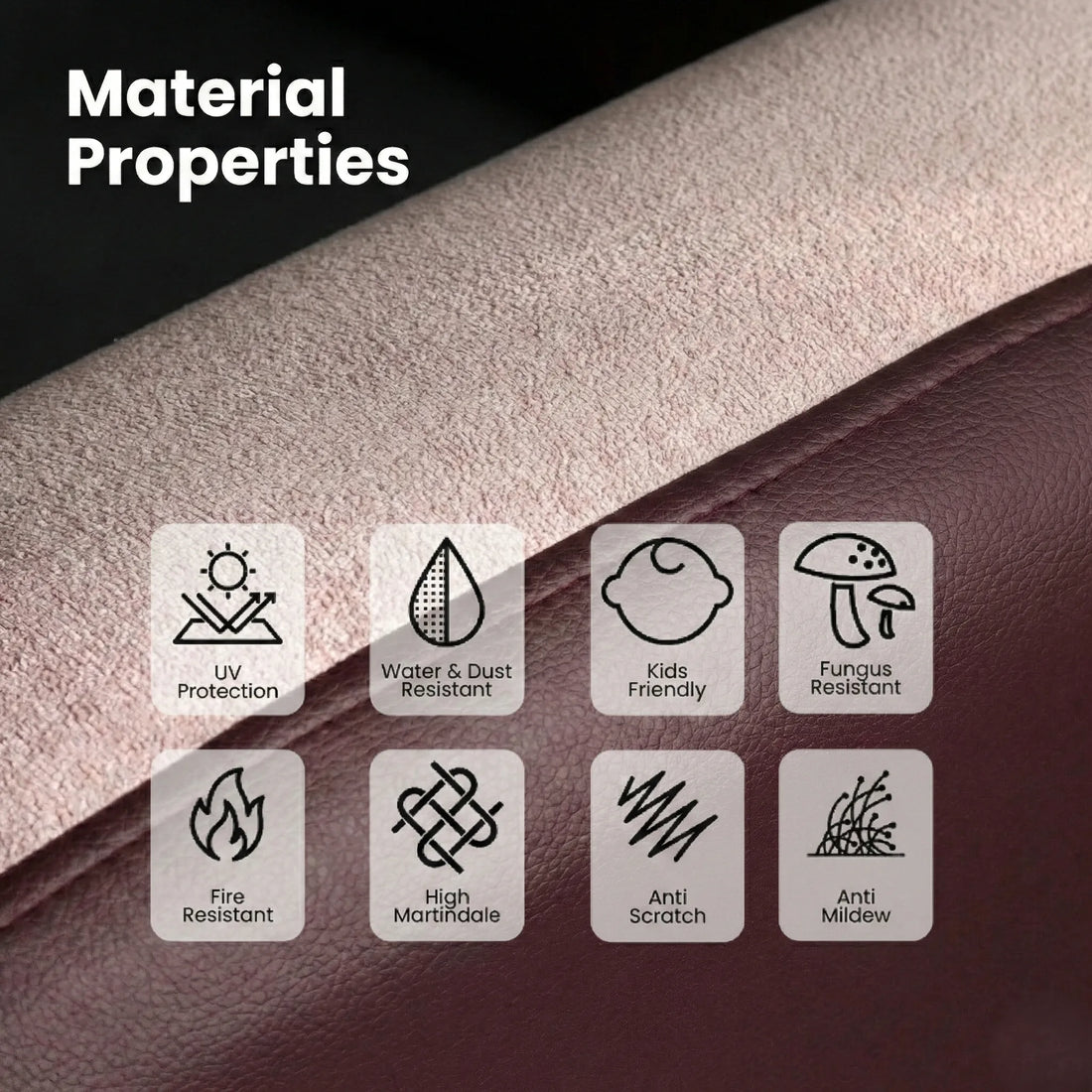 Hush Hiven Pebble motorized recliner chair maroon dual tone fabric showing UV protection water dust resistant kids friendly