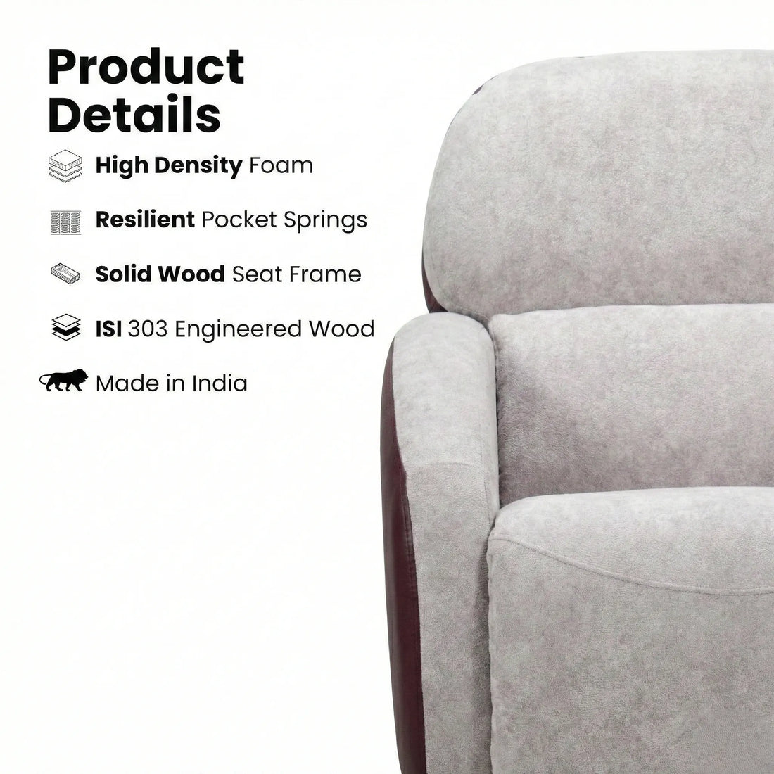 Hush Hiven Pebble motorized recliner chair maroon dual tone with high density foam pocket springs solid wood frame