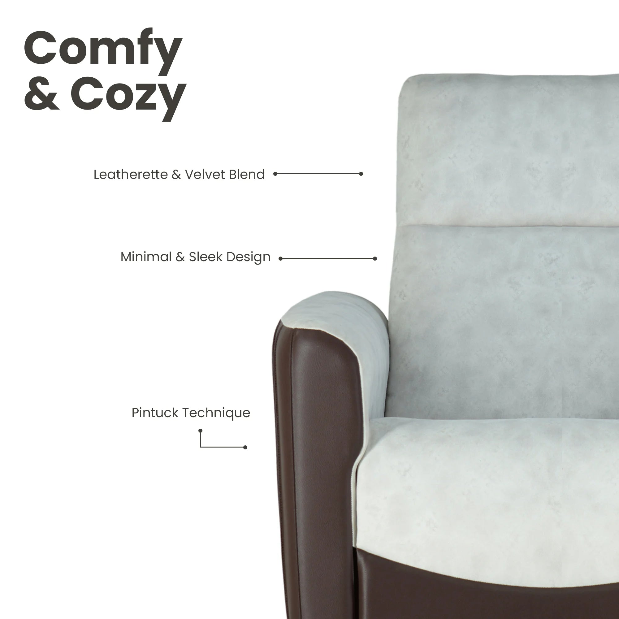 Hush Hiven Saturo R3 Manual Dual Fabric Recliner with Pocket Spring &amp; Pintuck Design - Hush Hiven