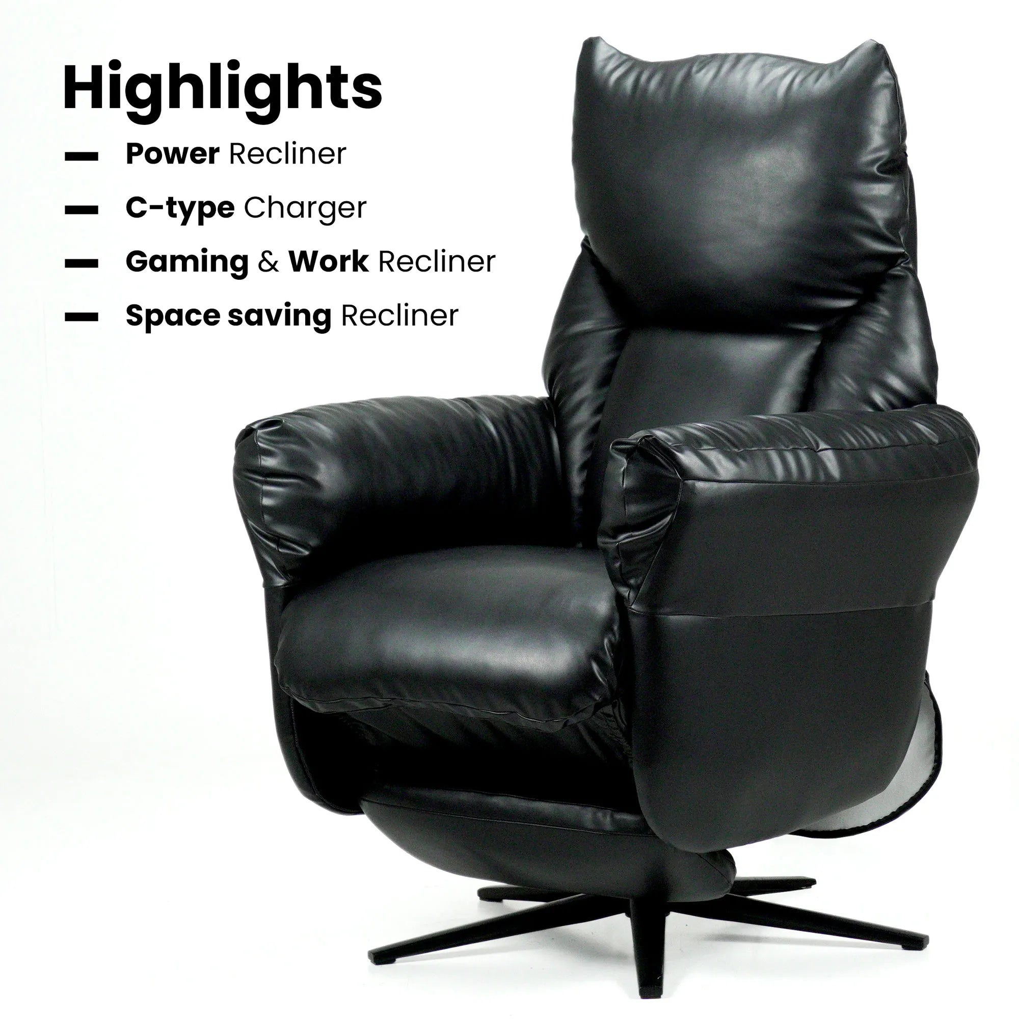 Woman relaxing on Hush Hiven Shadow black gaming recliner chair with padded armrests and extended footrest